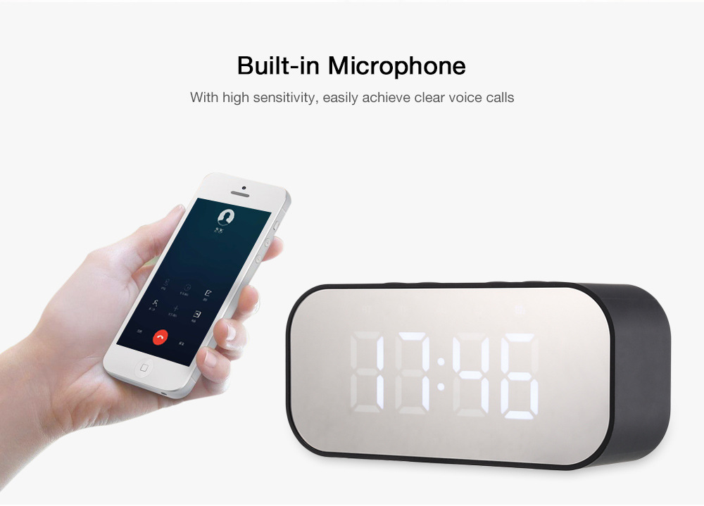 Portable Mirror LED display time wireless Handsfree call vibrant usb alarm clock speakers