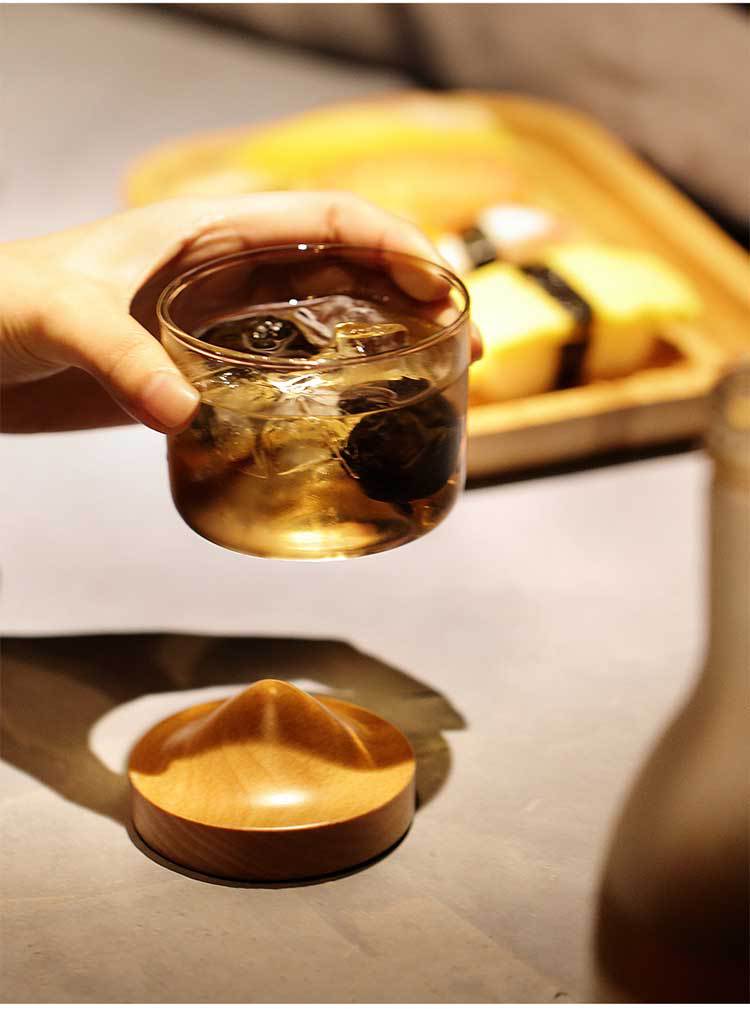 New Arrival 120ml Handmade Borosilicate Glass Drinking Cup With Wooden Tray For Tea or Whisky