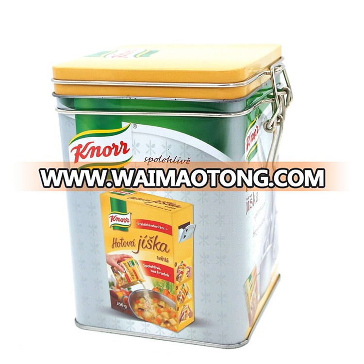 food safe empty metal tin can container with metal lock closing