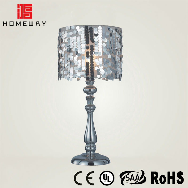 Top selling ROHS metal with chrome and black cloth shade table lamp for hotel