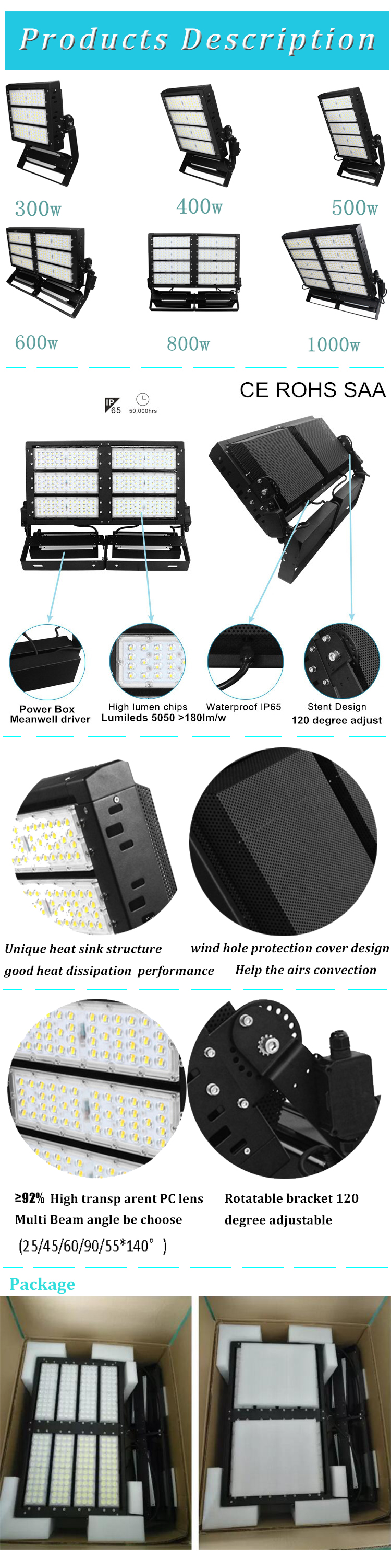 LED High Mast Light 150lm/w 400W 60000 Lumens LED Floodlight