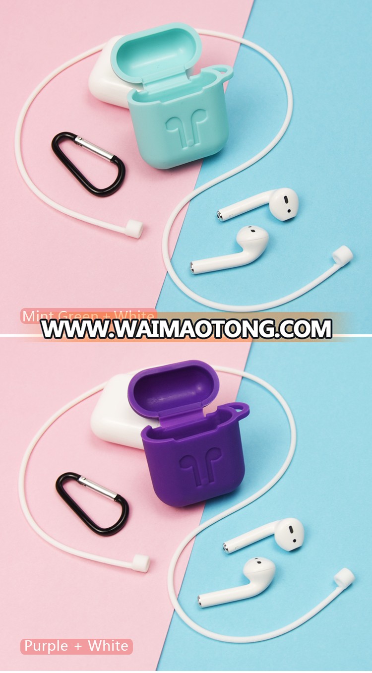 3 In 1 Silicone Case for Earpod Wireless Earphone Set for Airpod Headphones + Anti Lost Strap + Earphone Cover Hooks