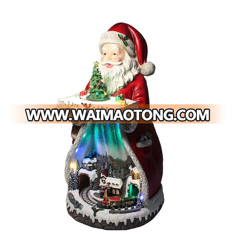 Wholesale indoor tabletop OEM battery Led illuminated Musical Resin Santa Claus Christmas decoration with Moving Village Scene