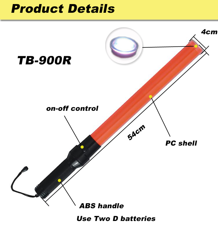 TB-900R-154cm Red LED and Torch Light Flashing Traffic Control Wand Baton