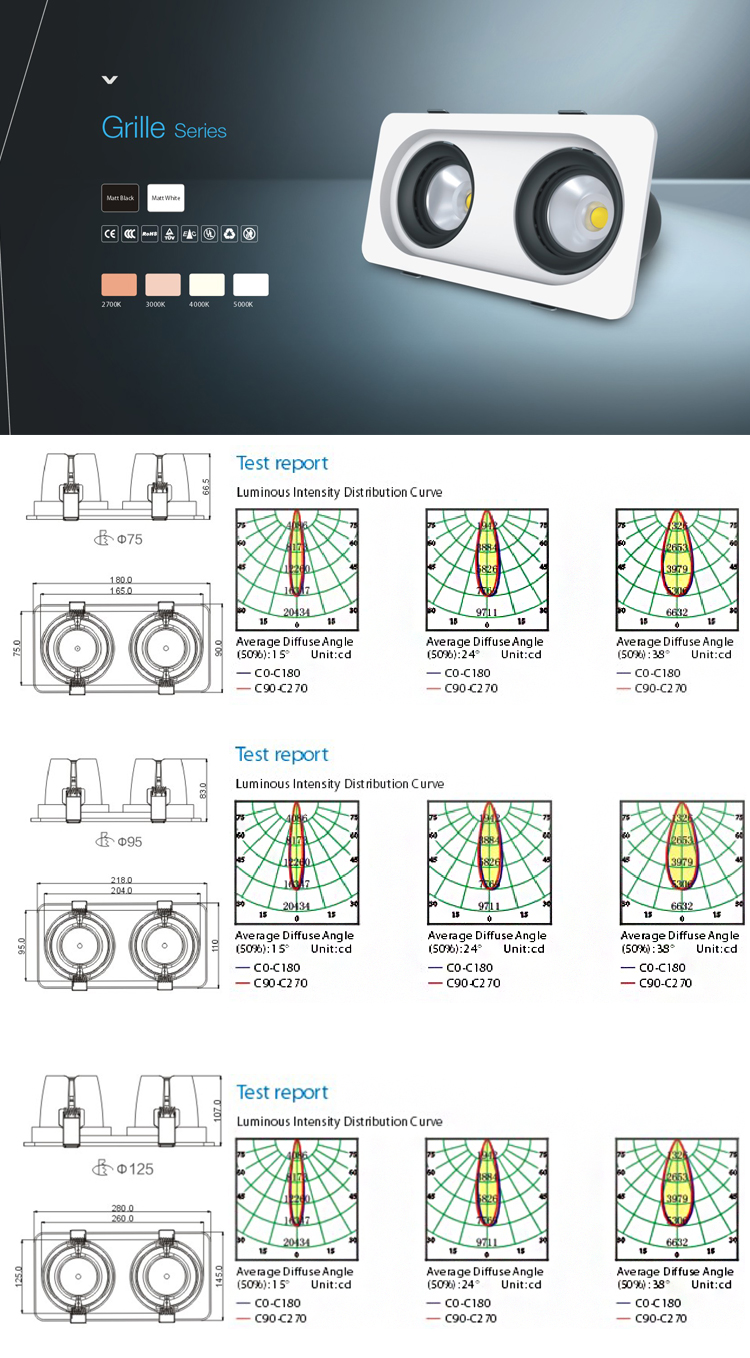 adjustable dimmable ceiling down light fixture two head led downlight