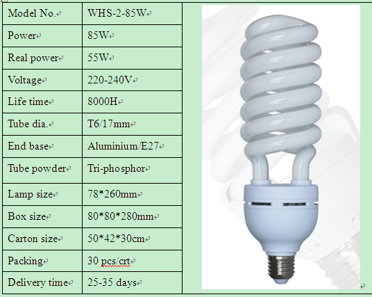 big watt half spiral energy save lamp 2700k-6400k temperaure color light