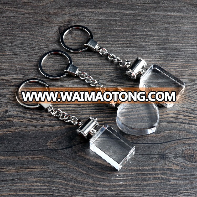 High quality led light crystal glass keychain