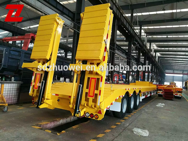 China 3 axle or 4 axle lowbed semi trailer transport excavator equipment