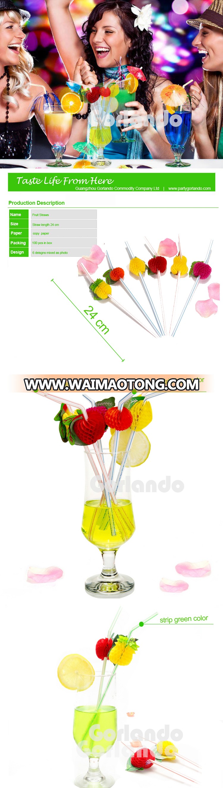 party fruit decoration plastic drinking straw