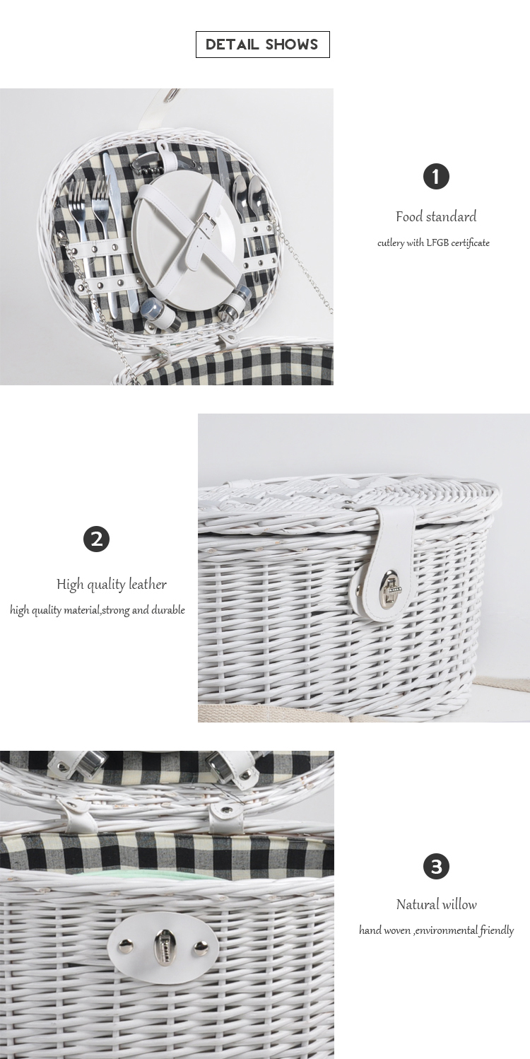 Customized small white wicker storage gift picnic basket set