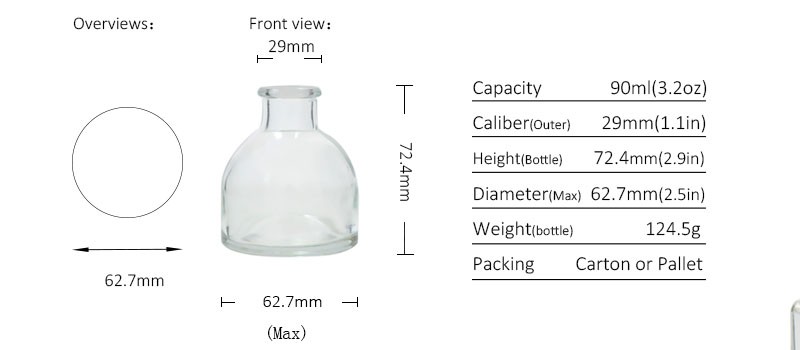 90ml Wholesale clear empty aroma glass bottle hot sell perfume glass bottle round aroma reed diffuser glass bottle