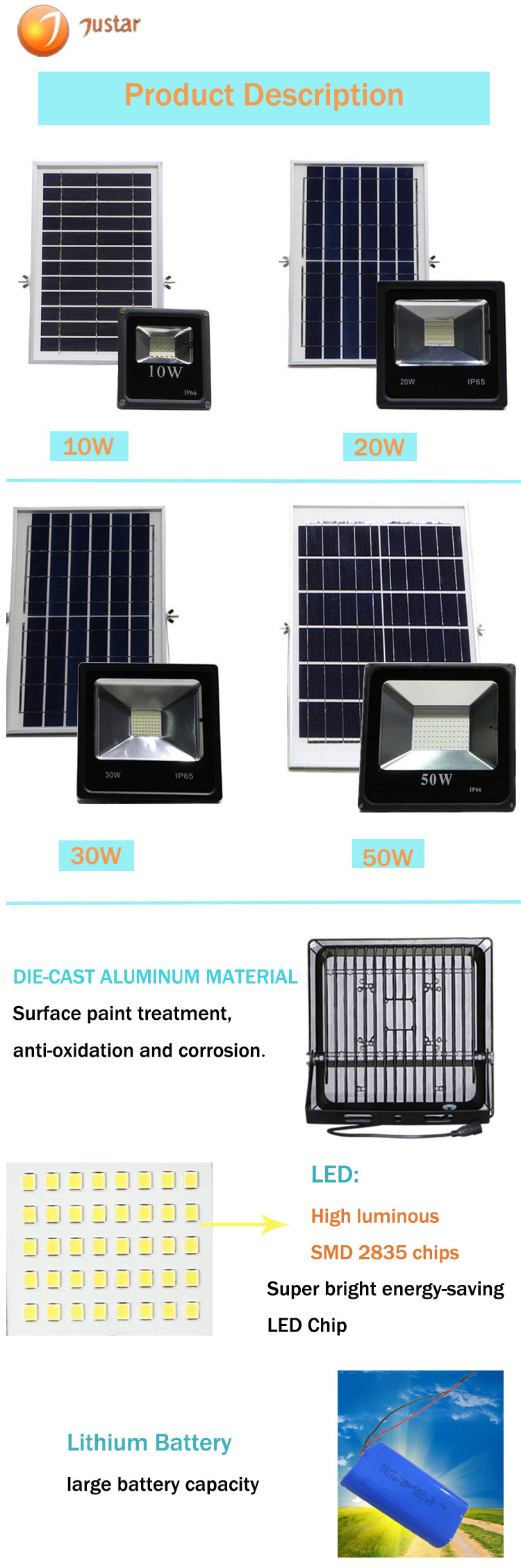 Outdoor good quality spot lighting project 9000 lumens reflector 30w 50w 100w led solar floodlight