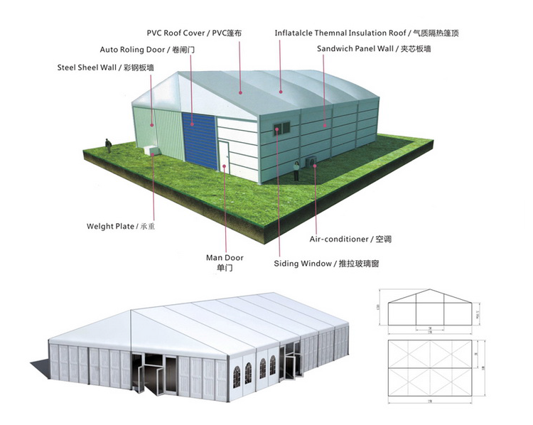 A shape 20x15m tent for warehouse storage