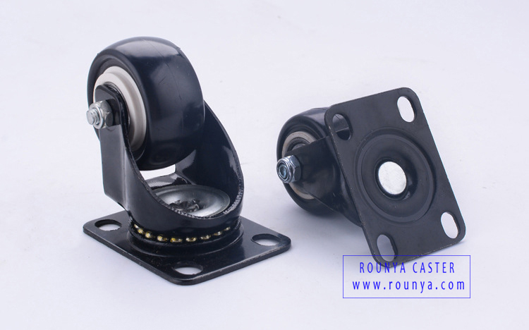 Light duty black polyurethane caster with 360 degree top plate 35-80 kg capacity