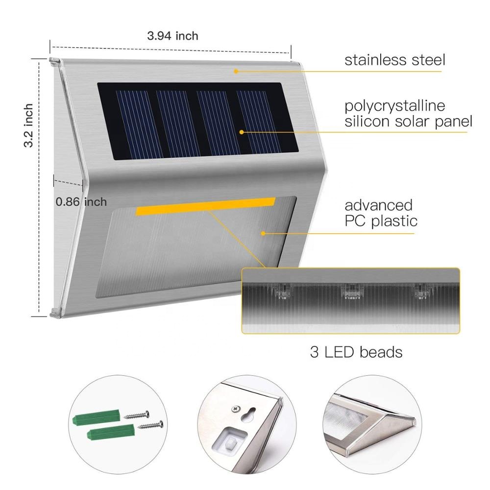 2018 new 3pcs LED outdoor warm white color solar step wall light lamp