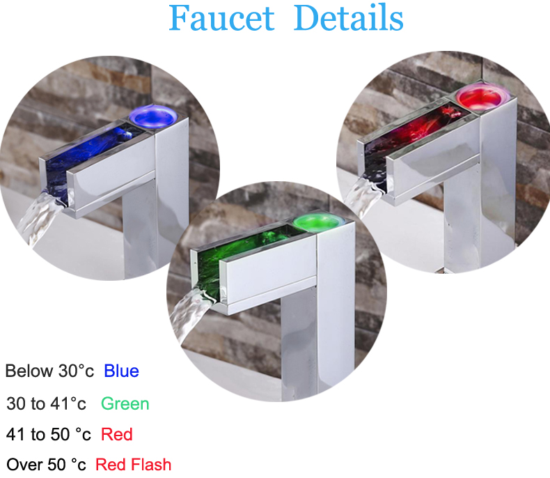 Koen Hydro Power 3colors Automatic Led Faucet Waterfall Sensor Water Tap with Light