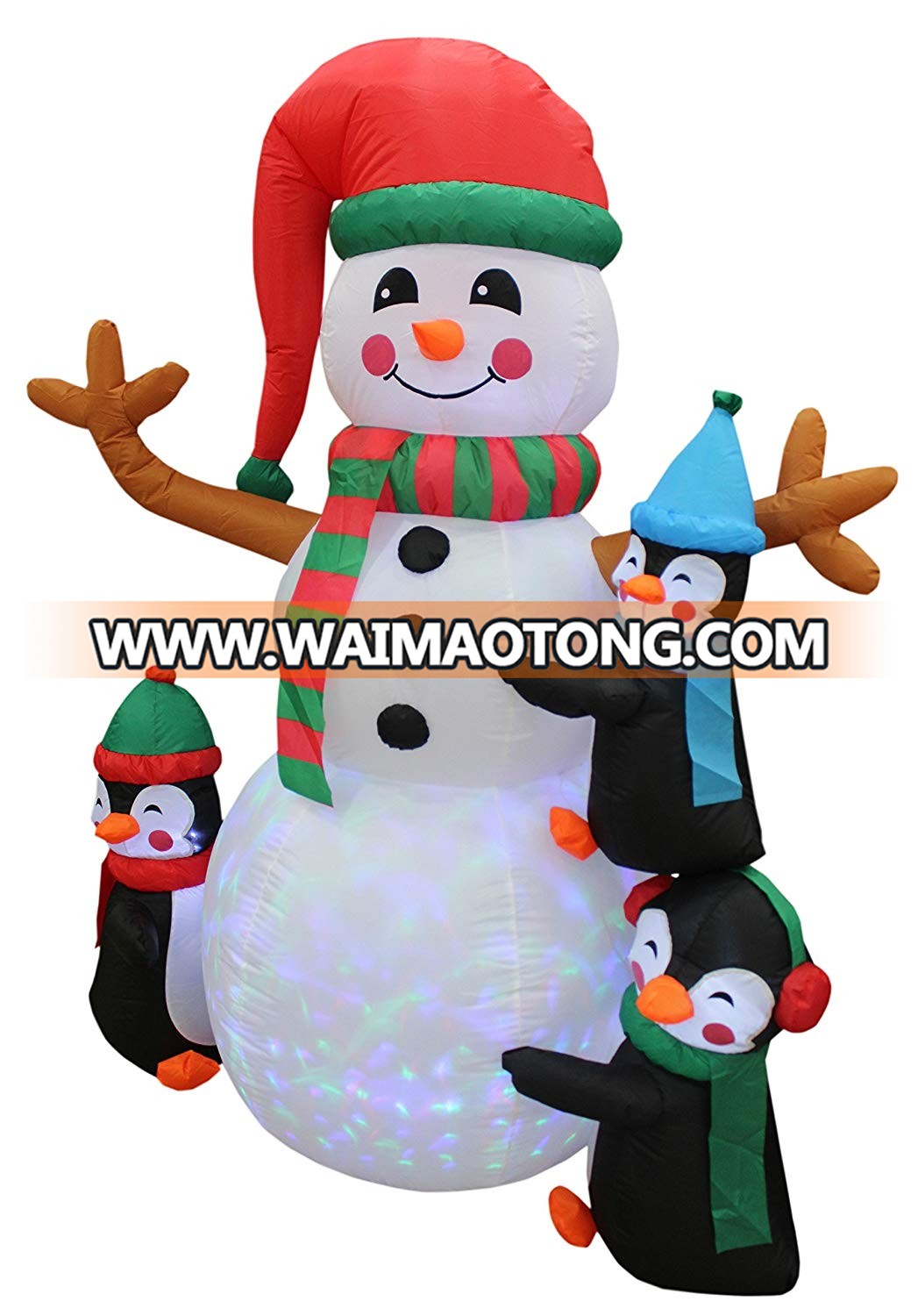 6 Foot Tall Color Lighted Christmas Inflatable Three Cute Penguins and Snowman