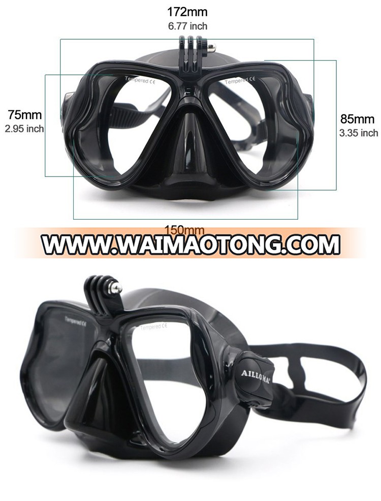 Underwater Sports Black Silicone Tempered glass Diving Mask with Camera Mount