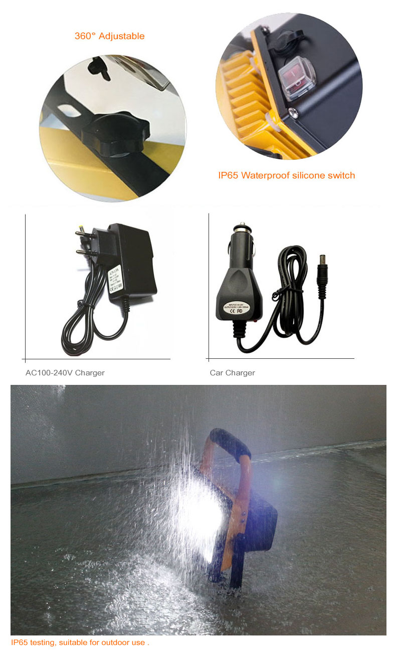 Battery powered led work lamp 150w rechargeable floodlight