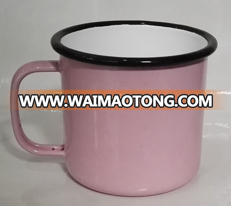 Inside White Outside Green Fashion Eco-friendly Cheap Double Wall Custom Enamel Tea Mug