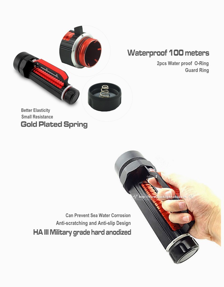 OKADU Hot Sale 4000 Lumens Waterproof 100m Diving Torch LED