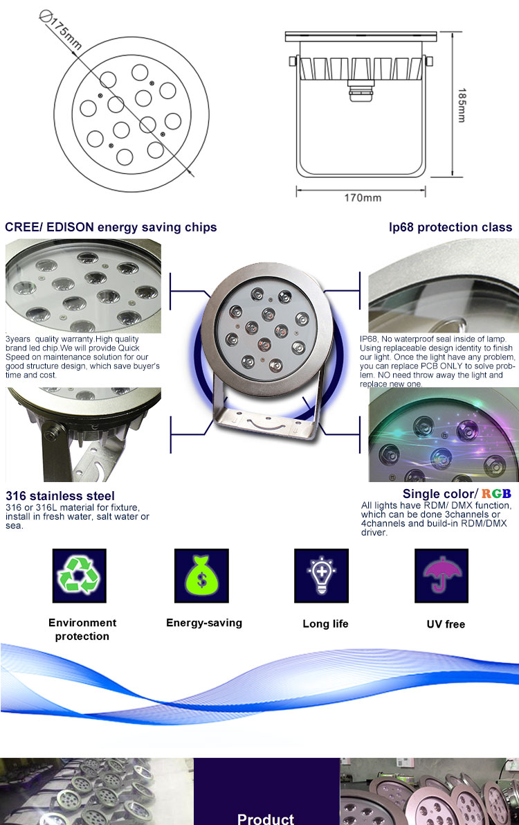 Water Feature RGB DMX Led Fountain Light 316SS