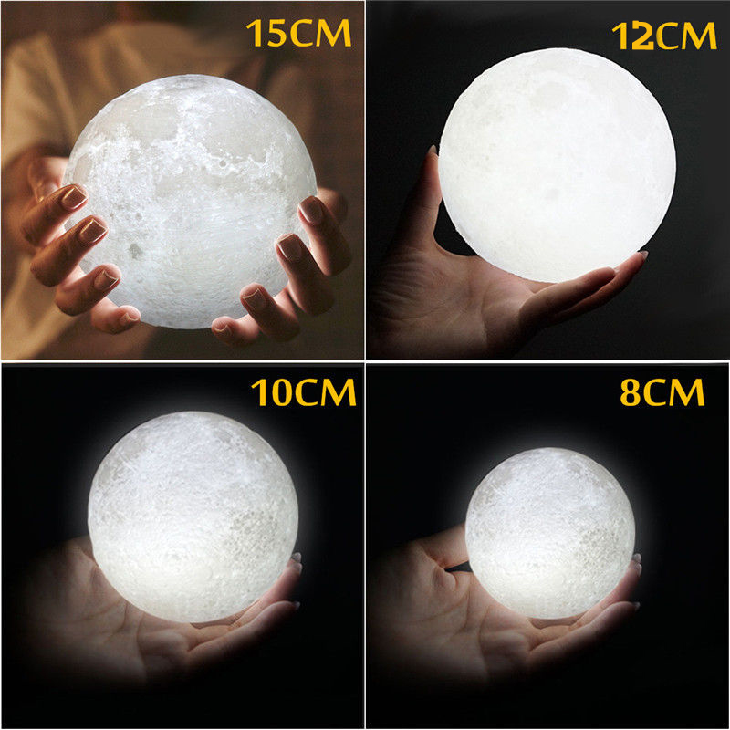 3D Printing Moon shaped smart Lamp with Touch Sensor Switch and Dimmable Brightness 2 Colors for Amazon