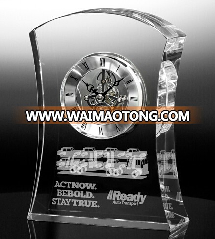 High quality antique crystal clock with text engraved custom clock