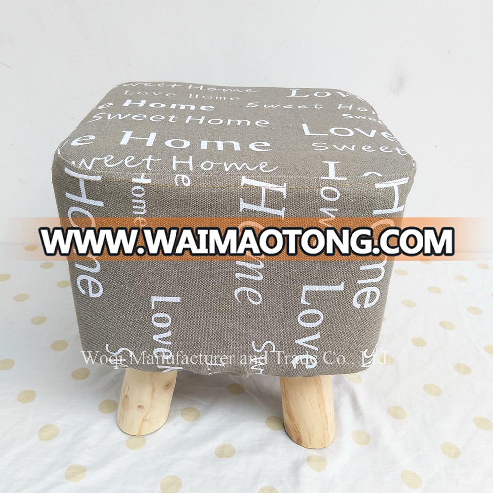 2017 High quality Wooden Fabric Ottoman furniture, Cushioned Small Round Stools Low wooden Ottoman FootStool with fabric