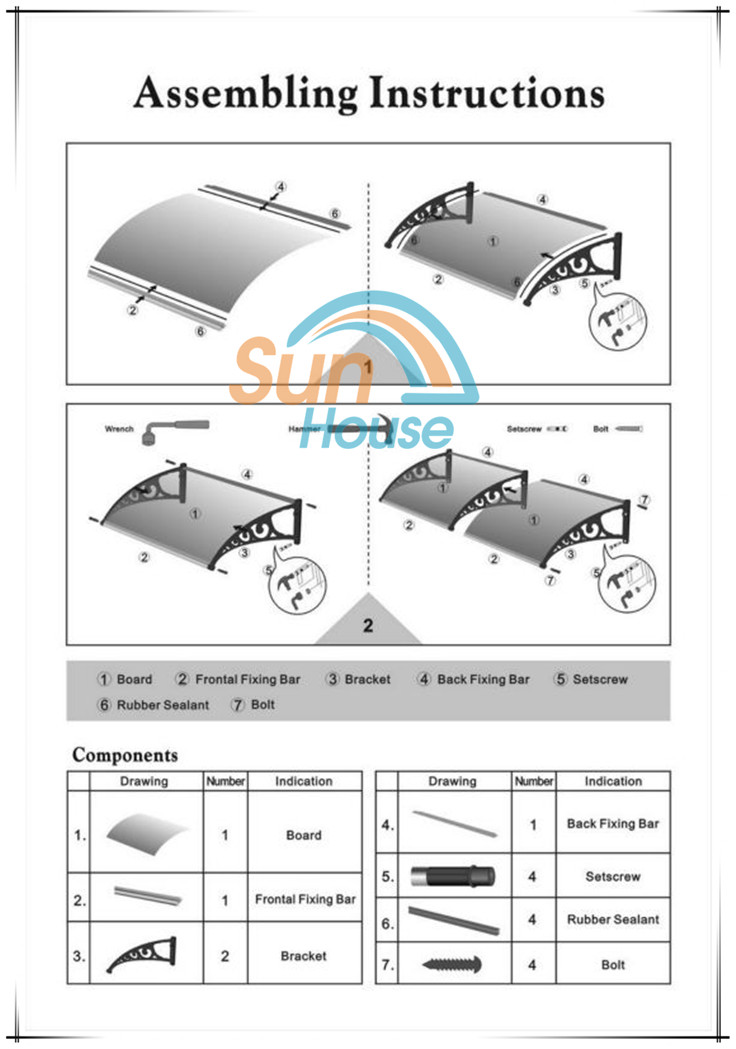 Polycarbonate Door Canopy Porch Awning Shelter