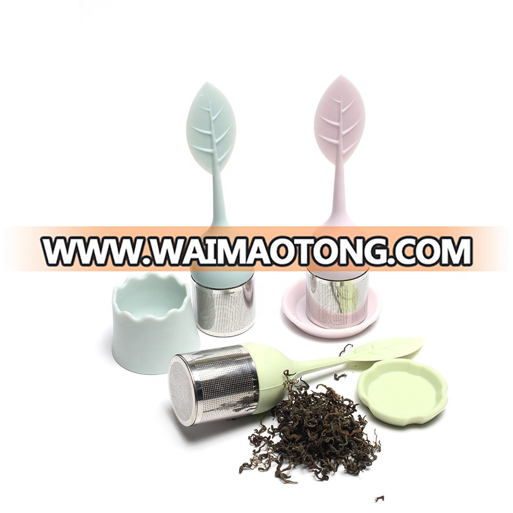 Amazon Hot Selling BPA Free Silicone Flower Leaf Fine Mesh Stainless Steel Tea Strainer