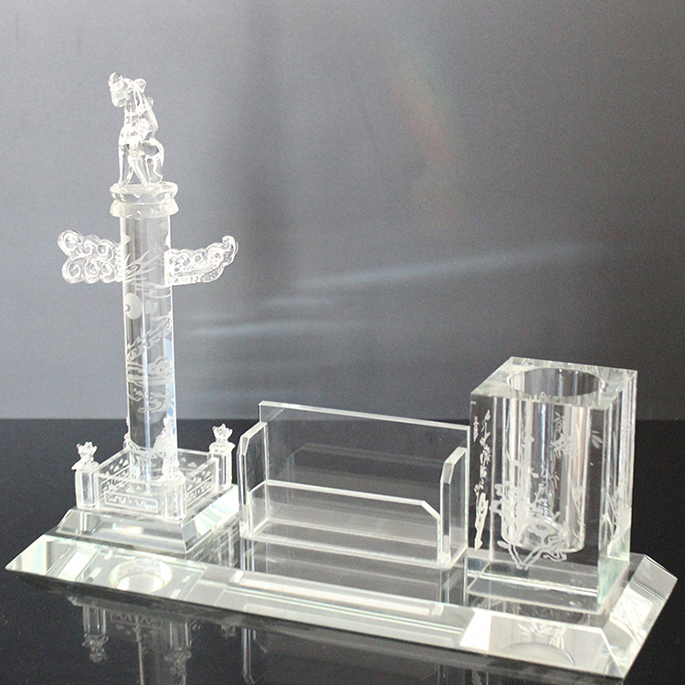 Crystal office stationery table set with clock