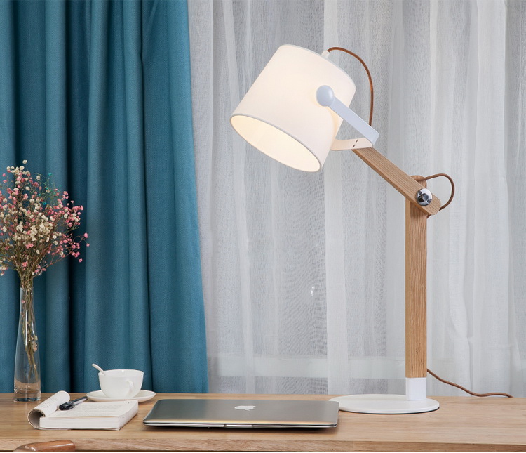 Nordic simple wooden style modern fabric table lamp for reading and writing