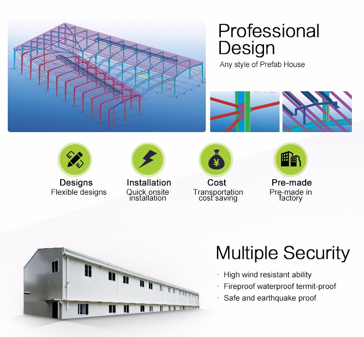 light steel frame work camp prefab house building plans K353R