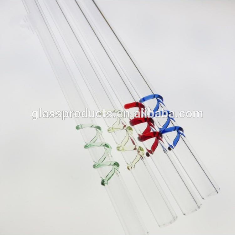 Diameter 8mm Clear Straight Glass Drinking Straws With Colored Swirls