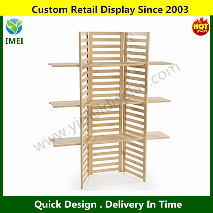 Custom Design Wooden Retail Shelving,Unit w/ 3 Shelves, Folding Panels Pine Wood Display