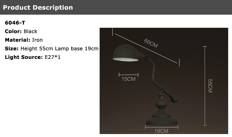 E27 Adjustable Lamp Angle Hotel Creative American Frosted Iron Lamp Holder Antique Retro Desk Lamp