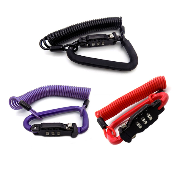 Customizable zinc alloy spring coil lanyards coated PVC steel wire rope 3 digit combination helmet lock