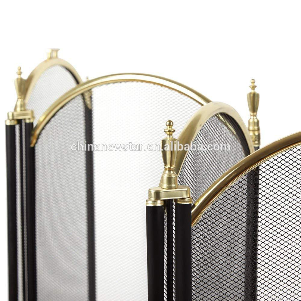 Hanssz Fano Fireplace Screen 4 Panel Ornate Wrought Iron Black Metal Fire Place Standing Gate Decorative Mesh Solid Baby Safety