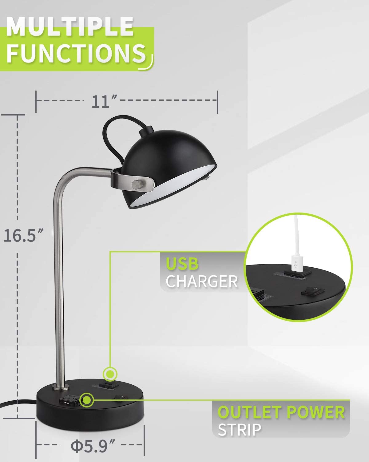 JLT-9473 Modern  Adjustable Head 7W LED Table Desk Lamp with USB hotel style lamps with outlets