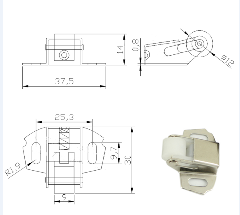 Push open Stainless steel plastic door roller ball catch for cabinet