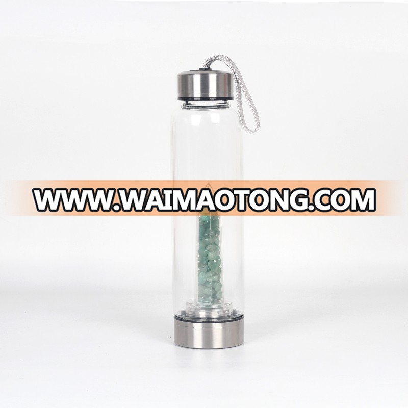 Wholesale 500ml natural crystal energy glass water bottle crystal water bottle with rope