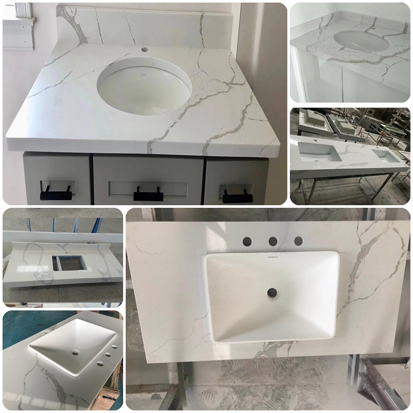 Top Quality Artificial Calacatta White Quartz  Vanity Top