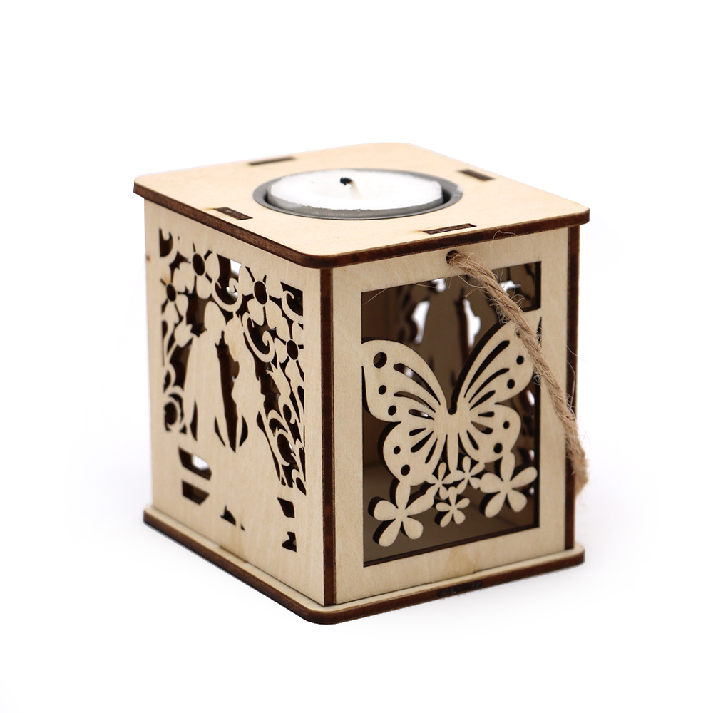 Customized laser wooden snowflake candle holder