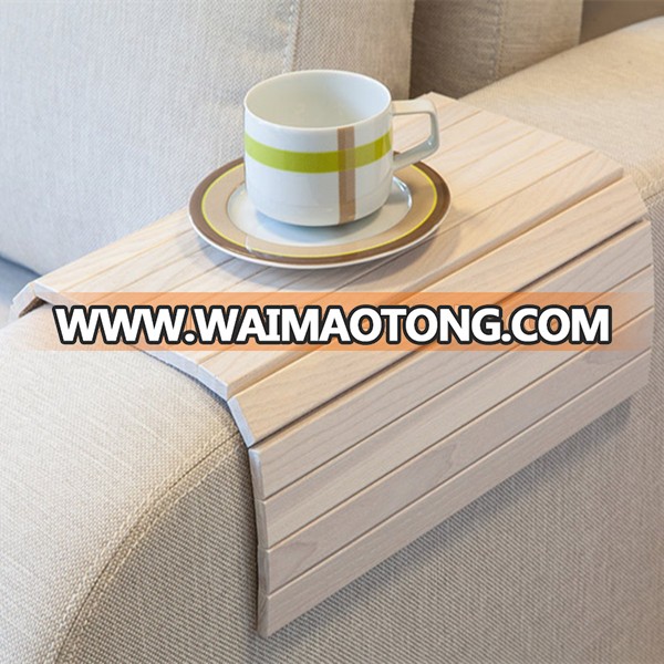 Wholesale Custom Dark Brown Varnish Wood Sofa Armrest Tray Table