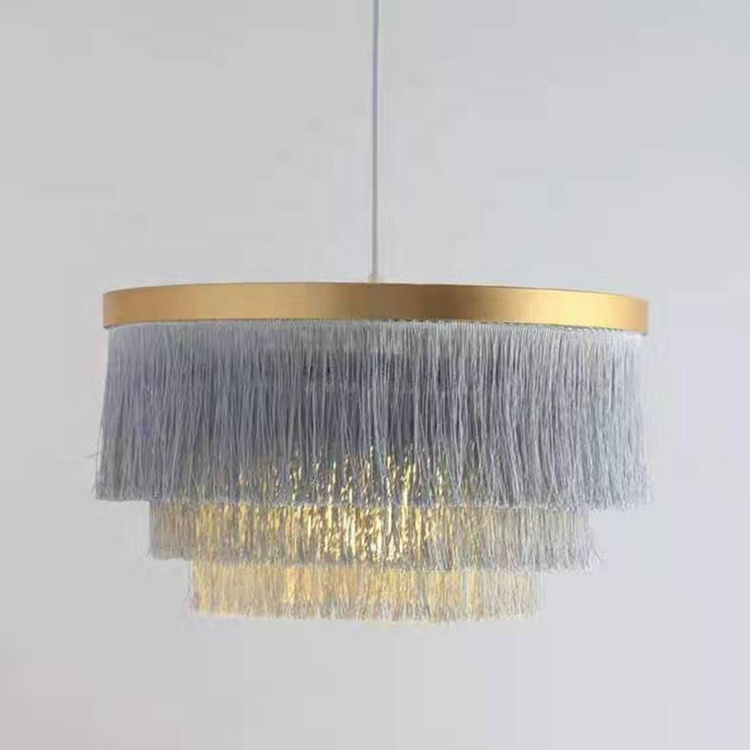 Fringe  ceiling lamp grey, red,blue Polyester Yarn-dyed  rope pendant light  C6126-1F