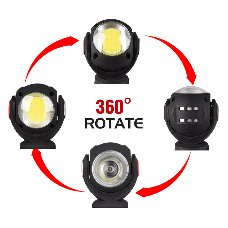 360 degree Rotation 7 Modes With Magnetic Base USB Rechargeable T6+COB LED Work Torch Light