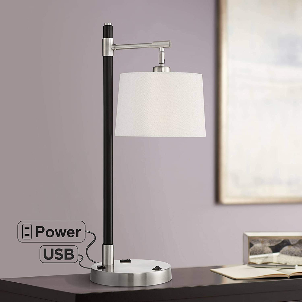 JLT-HT65 Modern Desk Table Lamp with USB and AC Power Outlet in Base for Living Room Bedroom Bedside