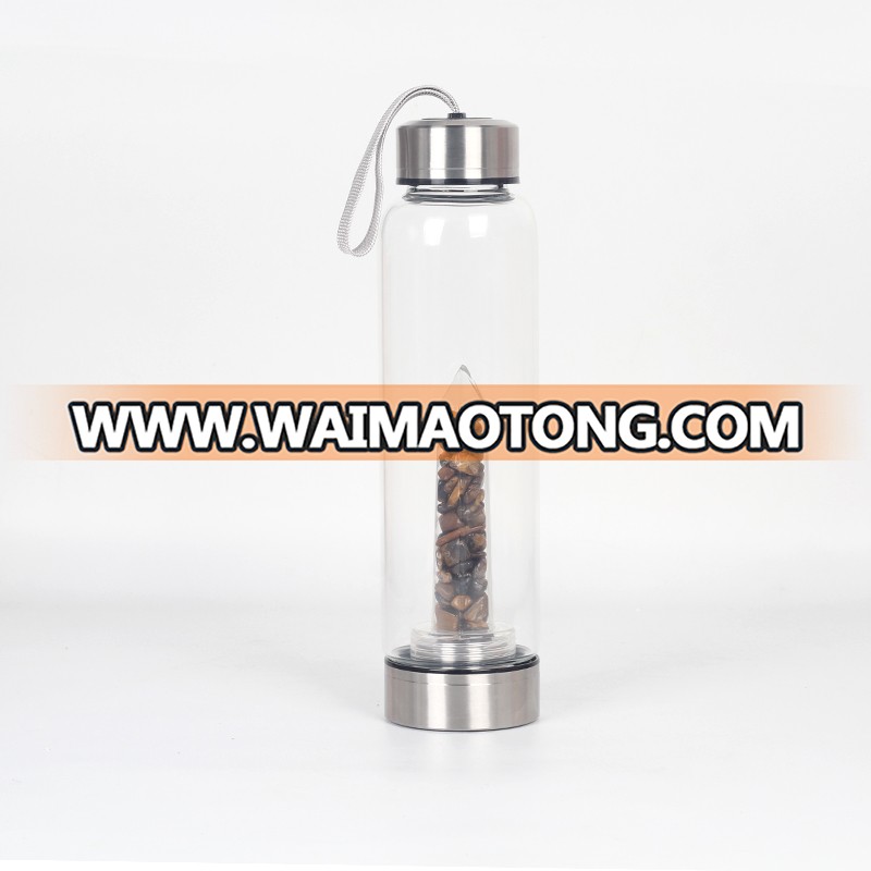 Wholesale 500ml natural crystal energy glass water bottle crystal water bottle with rope