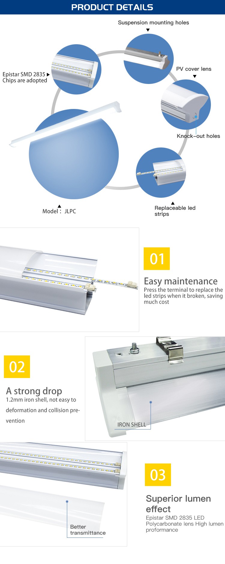 Workbench suspended ceiling linear light 30w 50w dimmable linkable led batten lamp fixture